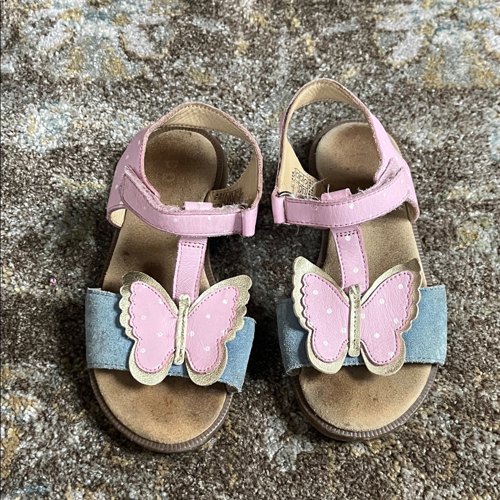 Mini Boden Pink and Blue Kids Sandals with Butterfly Design